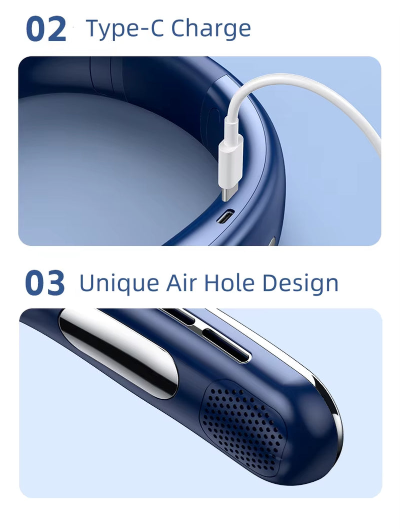 Portable Neck Fan Rechargeable Hands Free Bladeless Fan Wearable Personal Fan Leafless 5 Speeds